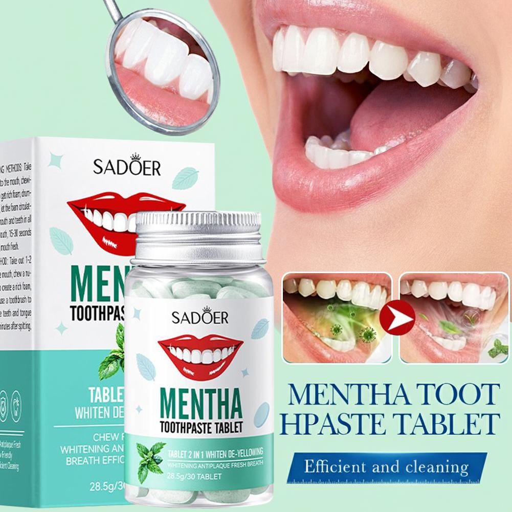 Teeth Whitening Cream - 30 個固形歯磨き粉タブレット歯のホワイトニングチュアブルマウスウォッシュエコオーラルケアフレッシュブレス旅行サイズ歯のクリーニング