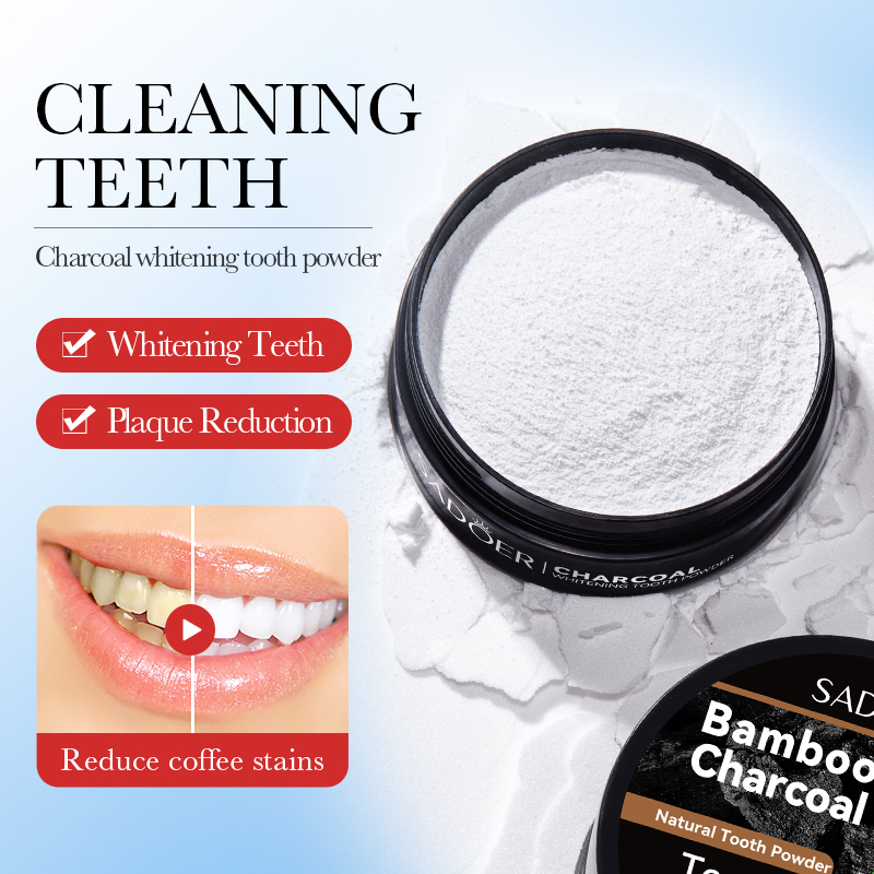 Whitening Powder Activated - 竹炭活性炭ホワイトニング歯磨き粉、息を爽やかにする、黄ばんだ歯をきれいにし、コーヒーの汚れを軽減します