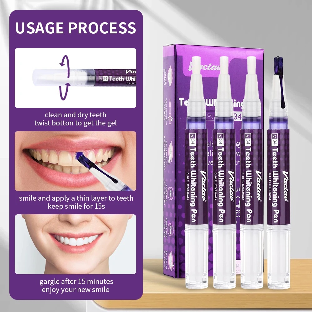 ヴァクラフV34 パープル歯のホワイトニングジェルペン。即効 - Teeth Whitening Essence のレビューと価格